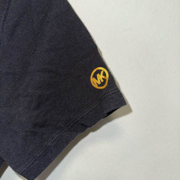 Michael Kors Tee Shirt Dress with Ruching Medium Women’s Black Gold Short Sleeve - Picture 2 of 13